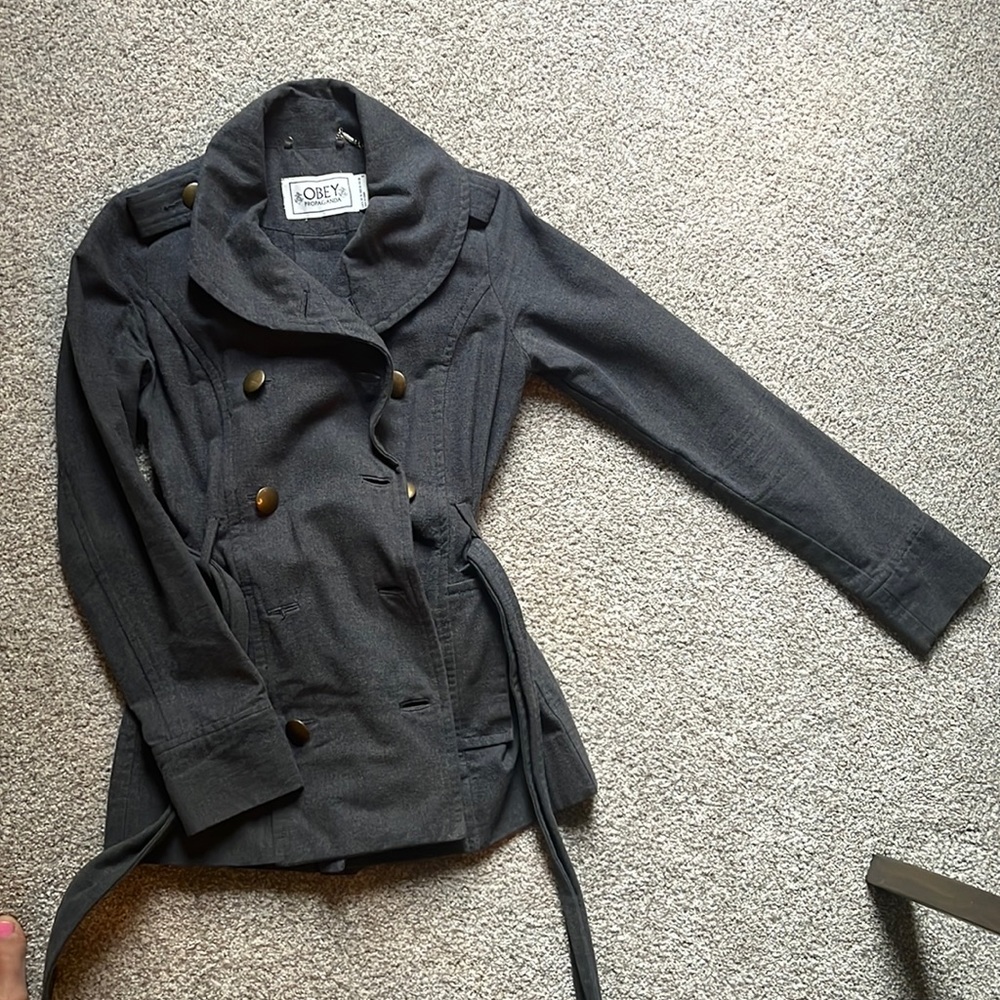 Charcoal grey Obey soft wool pea coats